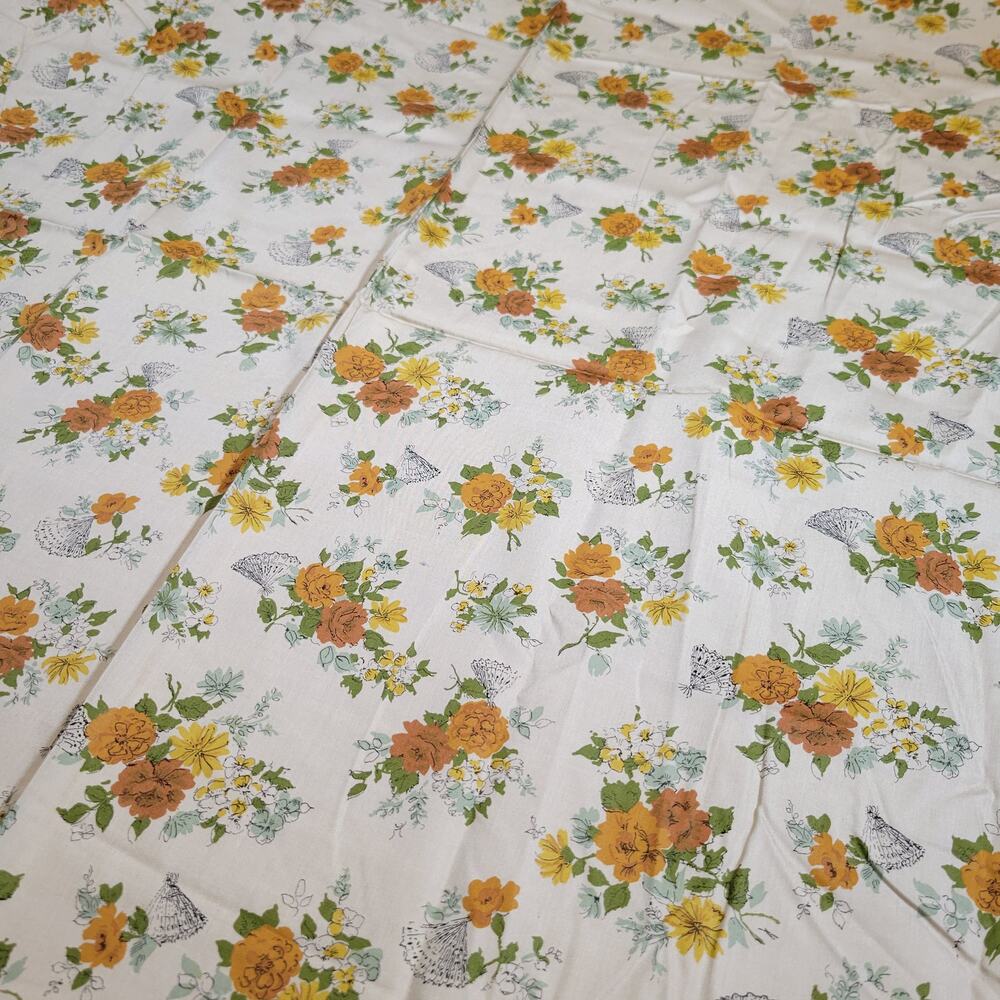 Vintage Enchanting Floral Fabric 2.5 Yards x 35" Yellow Orange Green Silky Feel